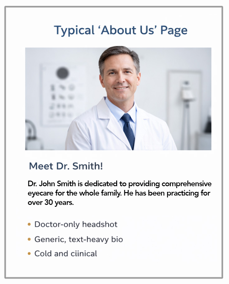 Typical about us page showing only the doctor