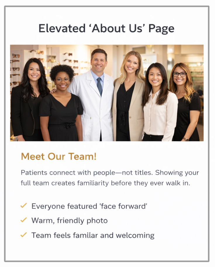 Full eyecare team standing together in optical practice